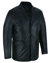 Retro Trim Men's Black Sheep Skin Leather Blazer